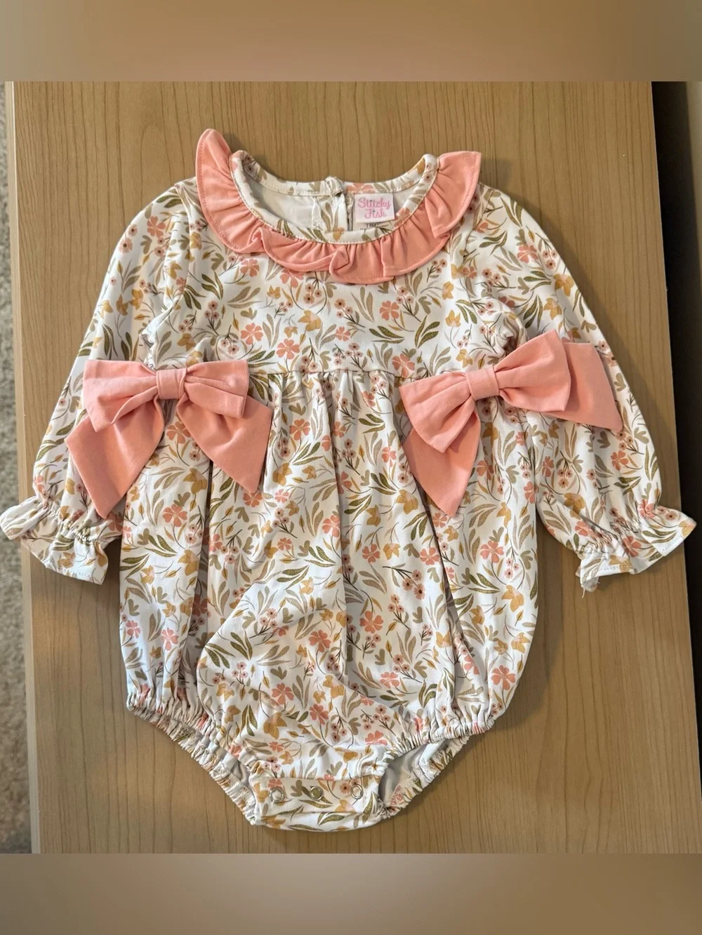 Serendipity Kids Peach Floral Bow One-Piece